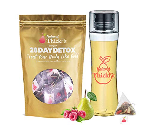 Natural ThickFit Detox Tea, All Natural, Laxative-Free Detox Cleanse, Support Weight Loss, Calm Bloating, Help Reduce Toxins, On-The-Go BPA-Free Hot or Cold Travel Curvy Detox Bottle