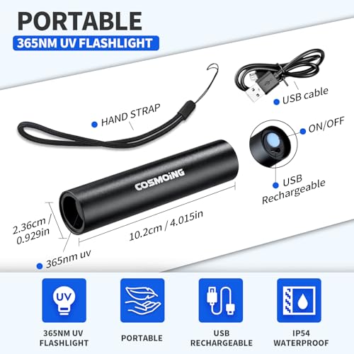 Cosmoing SSX2.US Uv Flashlight Usb Rechargeable, 365Nm Black Light (2 Pack), Mini & Powerful Upgrade Ultraviolet Flashlight Portable Detector For Pet Urine thumb #1