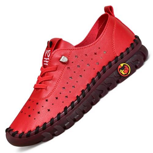 Hecho a Mano Tendón Suela Blanda Mocasines para Mujer Cómodo Piel Slip On Low Top Ergonomía Piso Zapatillas Antideslizante Transpirables Ligeras Juanetes Zapatos(K,36 EU)
