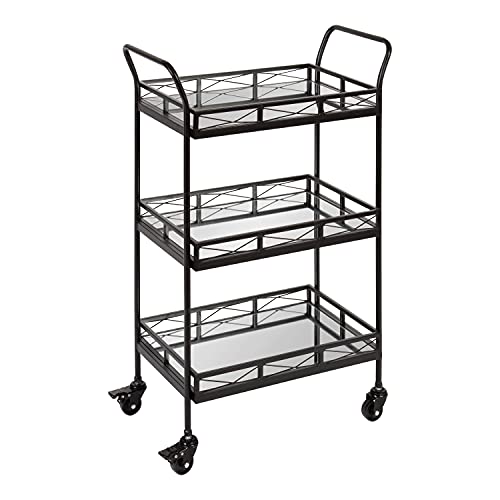 Image of Kate and Laurel Ketia Modern Metal Bar Cart; 23 x 13 x 34; Black; Glamorous Three Tier Bar Cart for Display and Storage