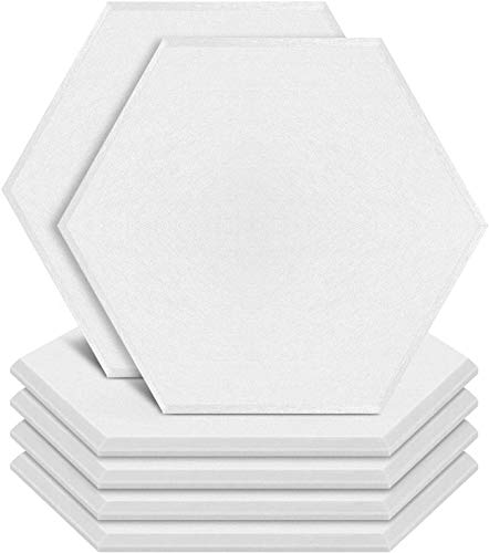 Paneles acústicos hexagonales, pack de 6, panel de absorción acústica de alta densidad 12 x 14 x 0.4 pulgadas, para tratamiento acústico (blanco) miniatura 1