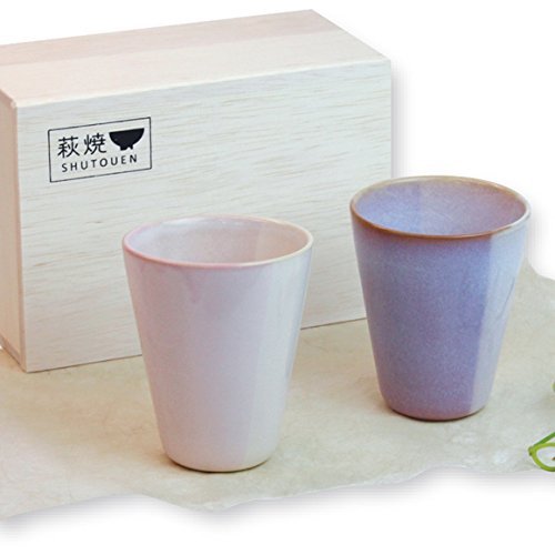 萩焼 陶器 カップ＆ソーサー ペア 木箱付き Amazon | 萩焼 陶器 Shikisai ペアカップ ギフトボックス 木箱入り