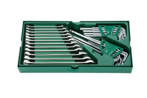 SATA ST09906 30 Pieces Metric Combination Wrench/Spanner and Hex Key Tray Set, Green