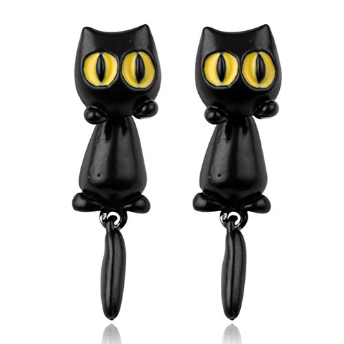 AKlamater - Pendientes de gato con ojos grandes, diseño de gato y cola larga, diseño de dibujos animados
