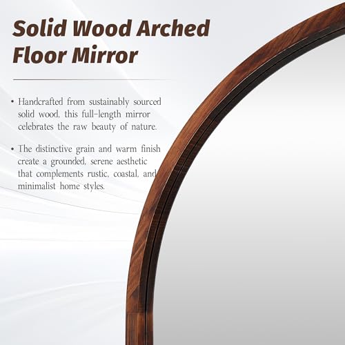 Full Length Mirror 76"×41" Floor Mirror Standing Tall Mirror, Arched Stand up Large Wall Mirrors, Freestanding Full Body Mirrors for Bedroom Living Room Wood Antique Style Walnut - Image 5