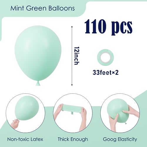 Image of Voircoloria 110pcs Mint Green Balloons 12inch Pastel Green Latex Party Balloons for Baby Shower,Graduation, Wedding, Birthday, New Year, Anniversary Party Decorations
