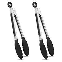 Jeffdad Grillzange Silikon, 2 Stück Grillzange Zange Küche Edelstahlzange 20cm Küchenzange Aus Edelstahl Mit Silikonspitzen Grillzange Klein Küchenzange Geeignet Kochen Cooking