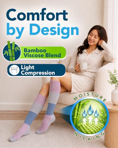 Image of Doctor's Select Bamboo Viscose Light Compression Socks for Women & Men - 3 Pairs, 8-15 mmHg Compression Socks, Knee High