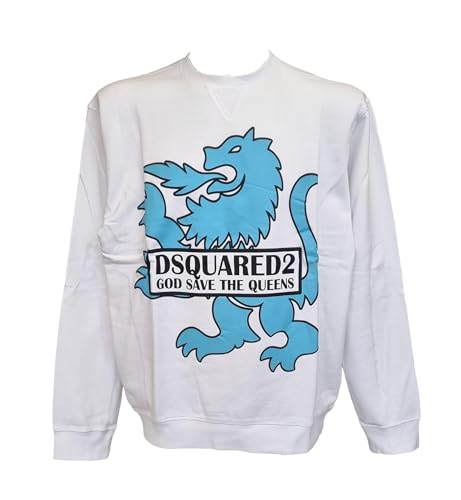  DSQUARED2 Felpa Girocollo in Cotone da Uomo Stampa Chimera S74GU0424 Bianco (XL)