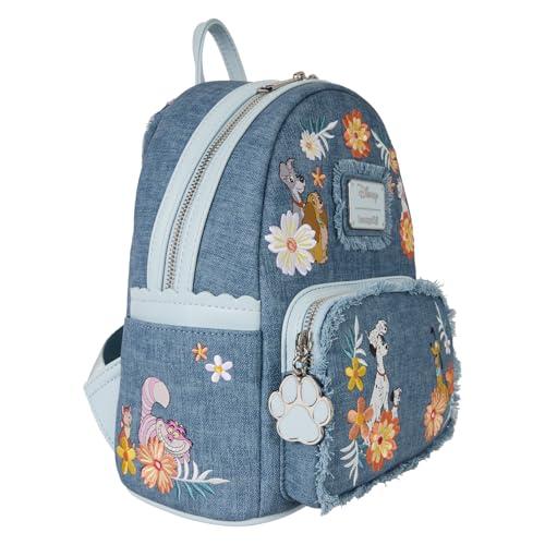 Image of Loungefly Disney Dogs & Cats Faux Denim Fringe Mini Backpack