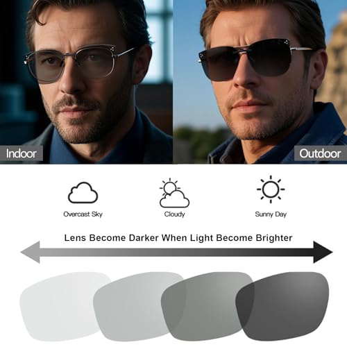 VIEWBETTER® Photochromic Clip On Sunglasses for Women Men Polarized & UV400 Protection Sun Glasses Rimless Lightweight PH31683