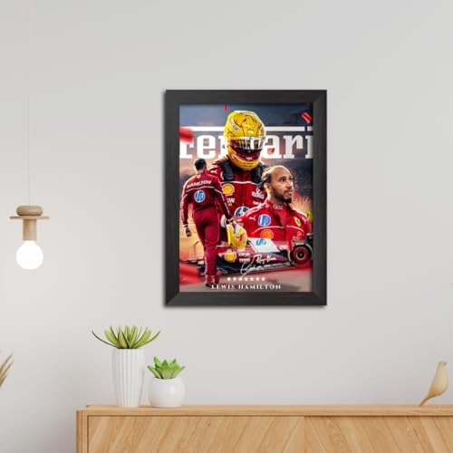Image of TenorArts Lewis Hamilton Poster F1 Driver Posters Formula One Photo Frame Painting with Matt Finish Black Texture (12 inches x 9inches)