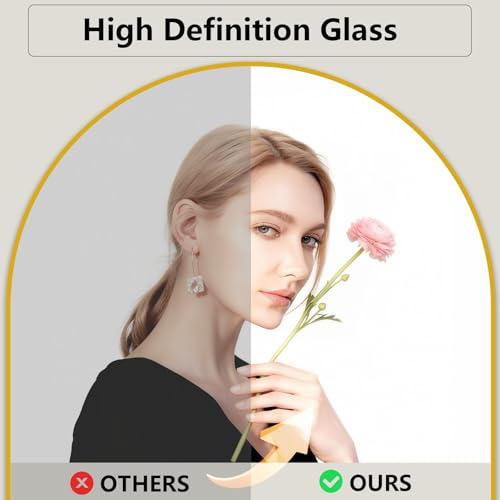 Image of Oversized Full Length Mirror, 38 inchx77 inch Large Arched Floor Mirror Full Length with Stand, Room Decor Big Full Body Mirror with HD Tempered Glass Aluminum Frame for Bedroom Living Room, Gold