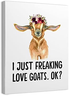 I Just Freaking Love Goats OK Framed Canvas Wall Art Decor 11×14 inch,Farmhouse Floral Baby Goat Print Painting Artwork Home Wall Decoration For Bedroom Living Room Kids Room,Goat Lover Girls Gift