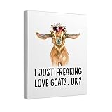 I Just Freaking Love Goats OK Framed Canvas Wall Art Decor 11×14 inch,Farmhouse Floral Baby Goat Pri