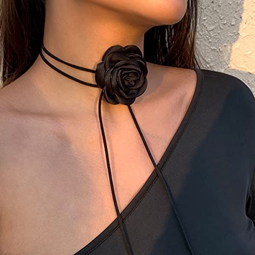 Palotay Flower Choker Necklace Black Velvet Flower Choker Rose Choker Big Flower Collar Choker Necklace Flower Long Velvet Choker For Women Girls Bride Wedding Party Summer Necklaces Black #TOP1