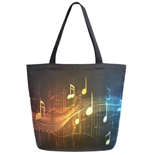 Music Notes on Line Wave Extra Large Canvas Gym Shoulder Tote,Durable Daily Reusable Top Handle Bag for Mens Womens Yoga Weekender Picnic Beach Travel Market Shopping