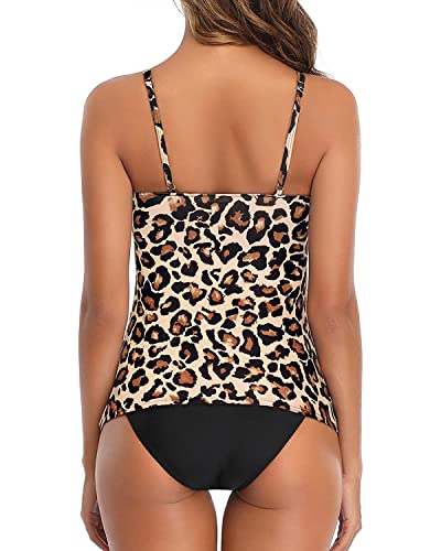 Image of Tempt Me Two Piece Tankini Swimsuit for Women High Neck Ruched Tummy Control Top with Bottom Bathing Suits