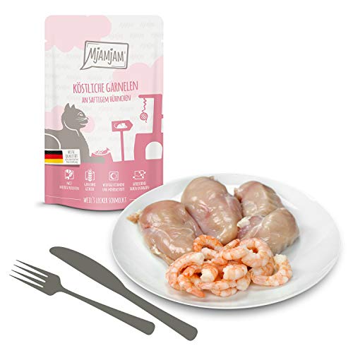 MjAMjAM - Premium Nassfutter für Katzen - Mixpaket V - 2*Wildlachs, 2*Garnele, 2*Hirsch, 2*Rentier, 2*Ziege, 2*Truthahn 12er Pack (12 x 125 g), getreidefrei mit extra viel Fleisch