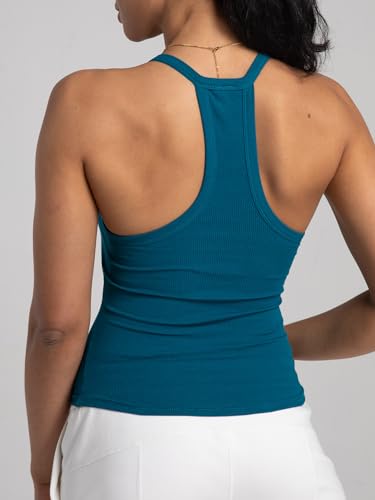 Image of Danysu V Neck Racer Back Tank Top for Women Padded Ribbed Long Tank Fitted Basic Cami Tops