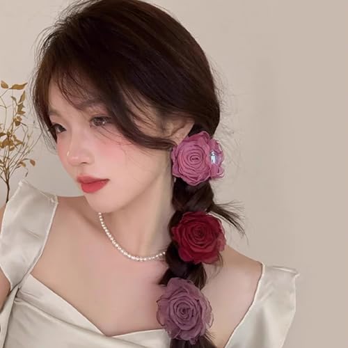 Pinza para cabello con flor roja elegante miniatura 4