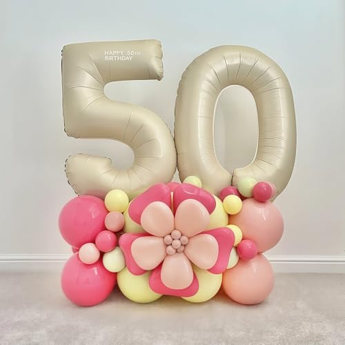 Image of Cream Number 5 Balloons,40 Inch 5 Balloons Giant Helium Foil Mylar Beige 5 Balloon Number for Birthday Party Anniversary Decorations