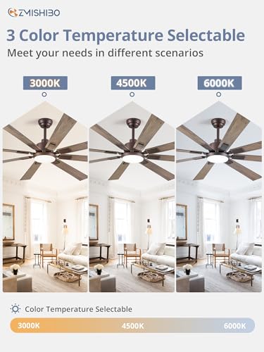 ZMISHIBO 72 inch Oil Rubbed Bronze Ceiling Fans with Lights and Remote, Indoor/Outdoor Farmhouse Ceiling Fan for Living Room Patio, 6 Speed Reversible Quiet DC Motor, 3CCT, Dual Finish Blades thumbnail 7