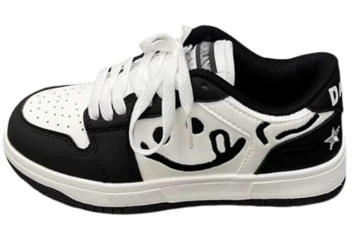 Mens Retro Color Blocking Cute Print Lace-up Non Slip Walking Shoes Casual Shoes Comfortable Sneakers