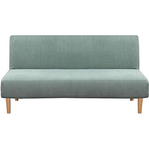BATTILO HOME Armless Sofa Cover Stretch Futon Slipcover Protector Elastic Feature Rich Textured High Spandex Small Checks Jacquard Fabric Sofa Bed Slipcover, Sage, 67"-84" Cover