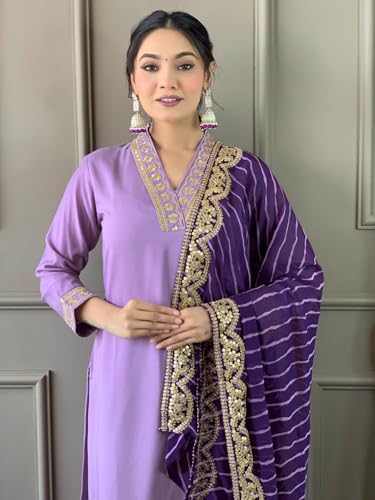 Image of Naixa Women's Rayon Embroidered Straight Kurta with Pant and Dupatta Sets (NX-450)