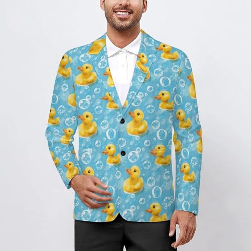 Yellow Rubber Duck and Bubbles Printed Men's Classic Fit Suits Funny Casual Stylish Two Button Blazer2