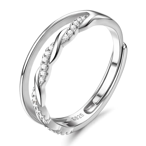 Milacolato 925 Bague en Argent Sterling Délicate Torsadée Zircone Cubique Éternité Promesse Alliance de Pouce Réglable pour Femmes Dames Filles