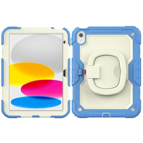 Étui iPad 10 robuste avec poignée rotative 360 et film écran antichoc bleu