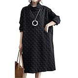 ［エムエルーセ］3色展開 ドット柄 カジュアルワンピース 膝下 プルオーバー 長袖 秋 冬 るーむうぇあ ロングチュニック オールインワン ロング スカート ルームウェア 部屋着 旅行 ポケット 付き とろみ 上品 オフィス カジュアル セクシー ナチュラル カワイイ ユッタリ 暖かい 着やせ 大人 ママ xl ガール タートルネック ロング丈 キルティング ワンピ ブラック MRD46-BKXL