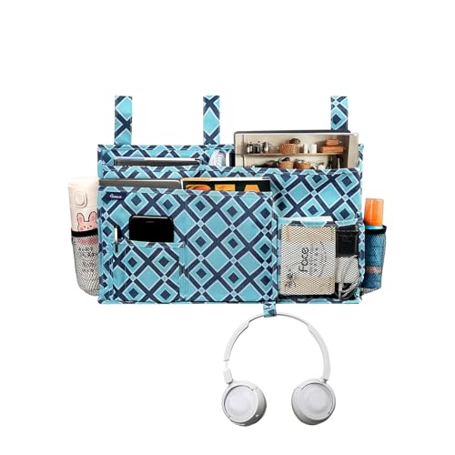 Image of Surblue Bedside Caddy Hanging Organizer Storage Bag for Bunk and Hospital Beds, College Dorm Rooms, Baby Bed Rails, Camp (8 Pockets), Blue Plaid