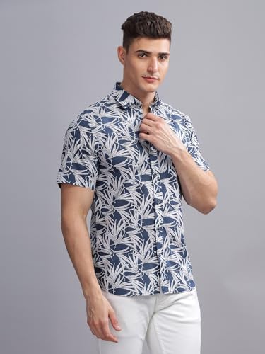 Image of MODERN ELEGANCE Men Slim Fit Navy Small Liberty Floral Printed Casual Shirt
