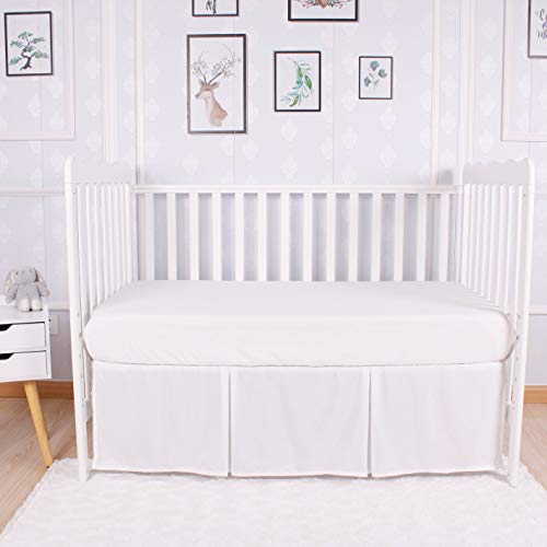 Casaja Classic Microfiber Crib Skirt With 2 Pleated Workmanship, Soft Breathable Dust Ruffle Fits Standard Crib And Toddler Bed, Pure White Color For Baby Boys And Girls, 14 Inches Drop, White #TOP2