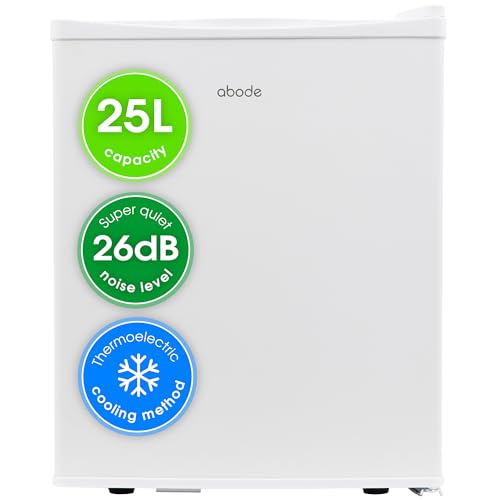 Abode Quiet Mini Cooler 25L Thermoelectric for Drinks with Adjustable Thermostat, Portable in White,...