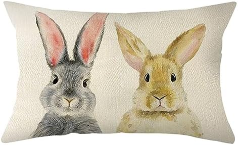 Welcome Easter Bunny Throw Pillow Cover, 12 x 20 Inch Spring Rabb...