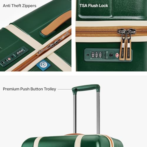 Image of uppercase Chester Large Size Trolley Bag for Travel | 360 8 Wheels Hard Luggage with TSA Lock, Anti-Theft Zippers | Hard Sided Polycarbonate Suitcase for Both Men & Women (Green)