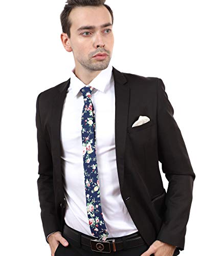 Image of JESLANG Men's Cotton Printed Floral Tie 2.56 inch Skinny Narrow Necktie Various Designs