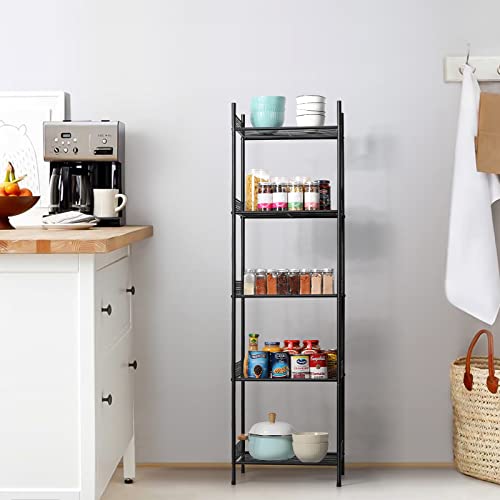 5 Tier Wire Shelving Metal Storage Rack Standing Shelving Units Shelves Bathroom Shelf For Laundry Bathroom Kitchen Livingroom Pantry Closet Garage 12.6" D×16.3" W×57" H, Black #TOP3