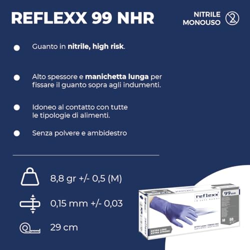REFLEXX R99/XL \hirisk,\ Die hohe Widerstand puderfrei Nitril Handschuhe Gr 8,9, Gr. X-Large, Blau (50 Stück)
