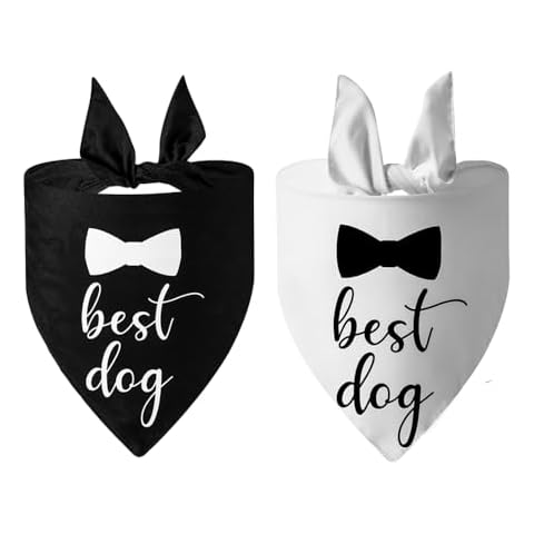 2 Pack Dog Bandana for Wedding Engagement and Birthday,Triangle Pet Scarf for Dog Lovers,Suitable for Small Medium Large Boy Girl Dog (Black/White, L) Cover