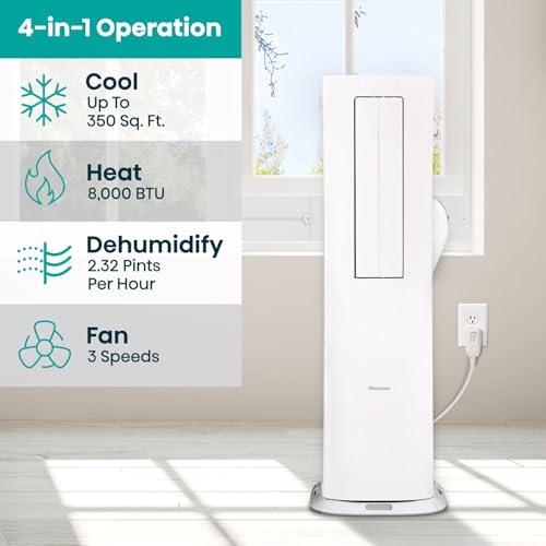 Image of Hisense 8,000 BTU Portable Inverter Air Conditioner with Dehumidifier, Quiet Operation & Dual Hose Design, AC Heater Combo Unit for Room in White