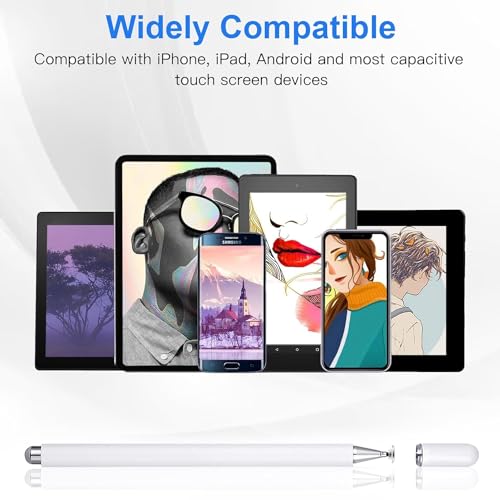 Image of OLV Aluminium Fine Point Stylus Pen with Spare Disk for Touch Screens Devices 2-in-1 Capacitive Stylus Pen, Compatible with iPad /X /XR and All Android /iOS Smart Phones and Tablets (Passive SET2), White