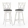 Mu Bar Stools Set of 2, 29" Seat Height Counter Height Swivel Barstools with X-Back, Upholstered 360 Degree Swivel Dining Chair with PVC Cushioned Seat, Footrest & Wood Legs, White