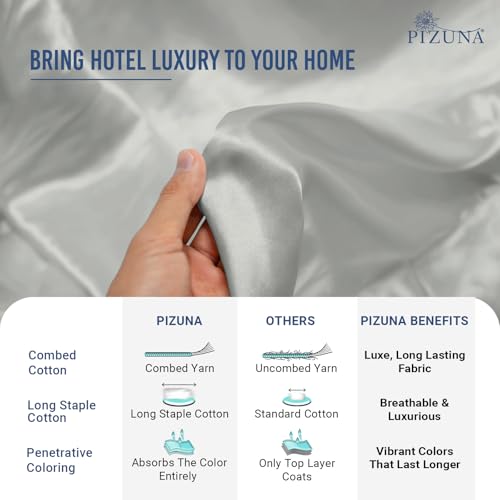 Image of Pizuna 100% Cotton Bedsheet Super King Size Silver, 1000 Thread Count Long Staple Combed Cotton Flat Bedsheets 108x108 Inches with 4 Pillow Covers, Bed Sheet for Super King Size Bed