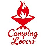 nc-smile キャンプ アウトドア ステッカー Camping Lovers 145mm×100mm 焚火 耐水 屋外対応 (レッド)
