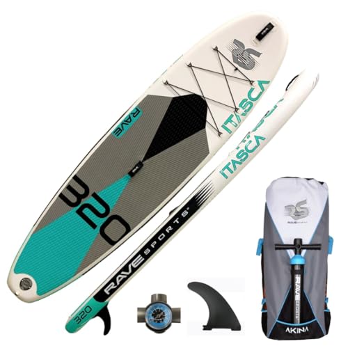 RAVE Sports, Itasca 320 Stand Up Paddle Board, With Paddle, Travel Bag, Quarry Blue